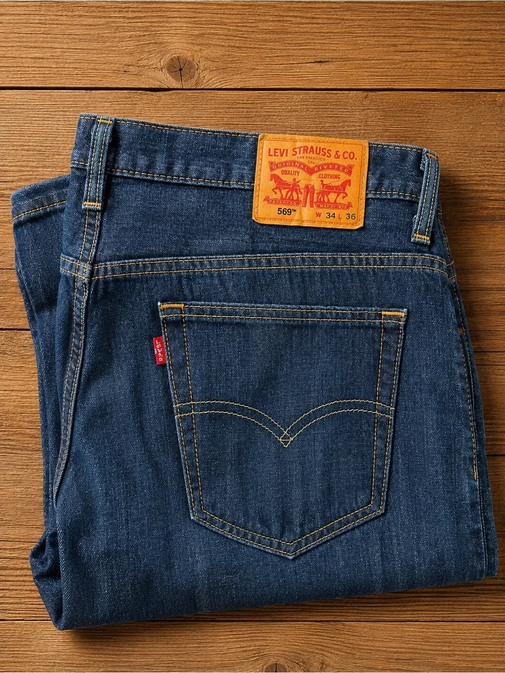 Levi's 569 Men’s Jeans Loose Straight Fit - Dark Blue Denim Casual 34W X 36L